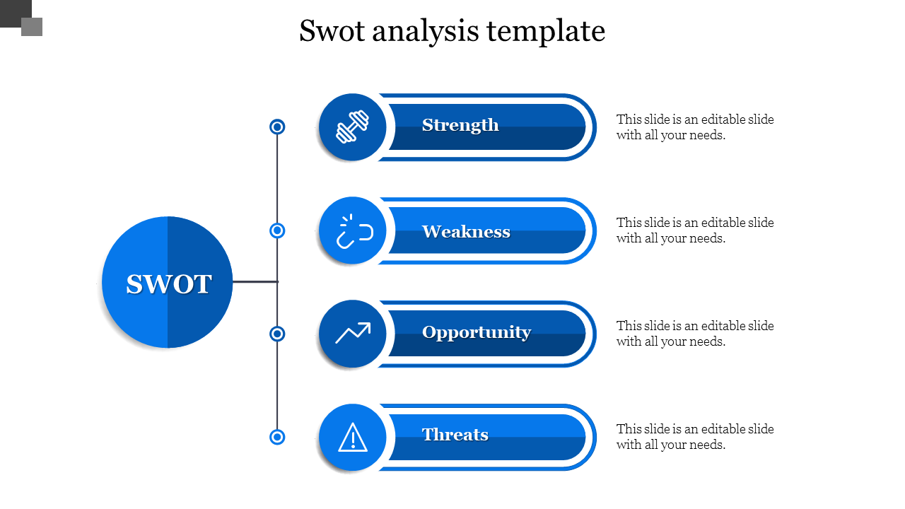 Free - Use SWOT Analysis Template In Blue Color Slide Design